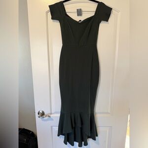 Lulus How Much I Care Dark Green Off-the-shoulder Midi Dress - Size S